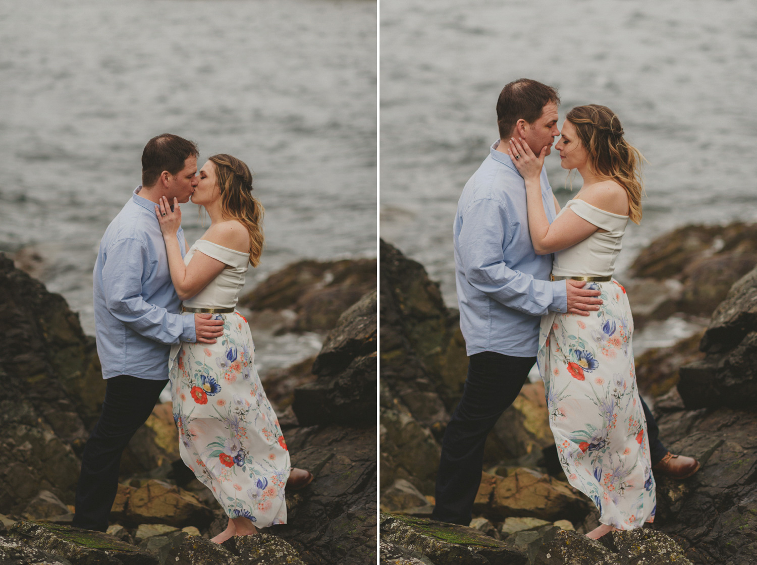 vancouver-island-bc-engagement-couple kissing by the ocean