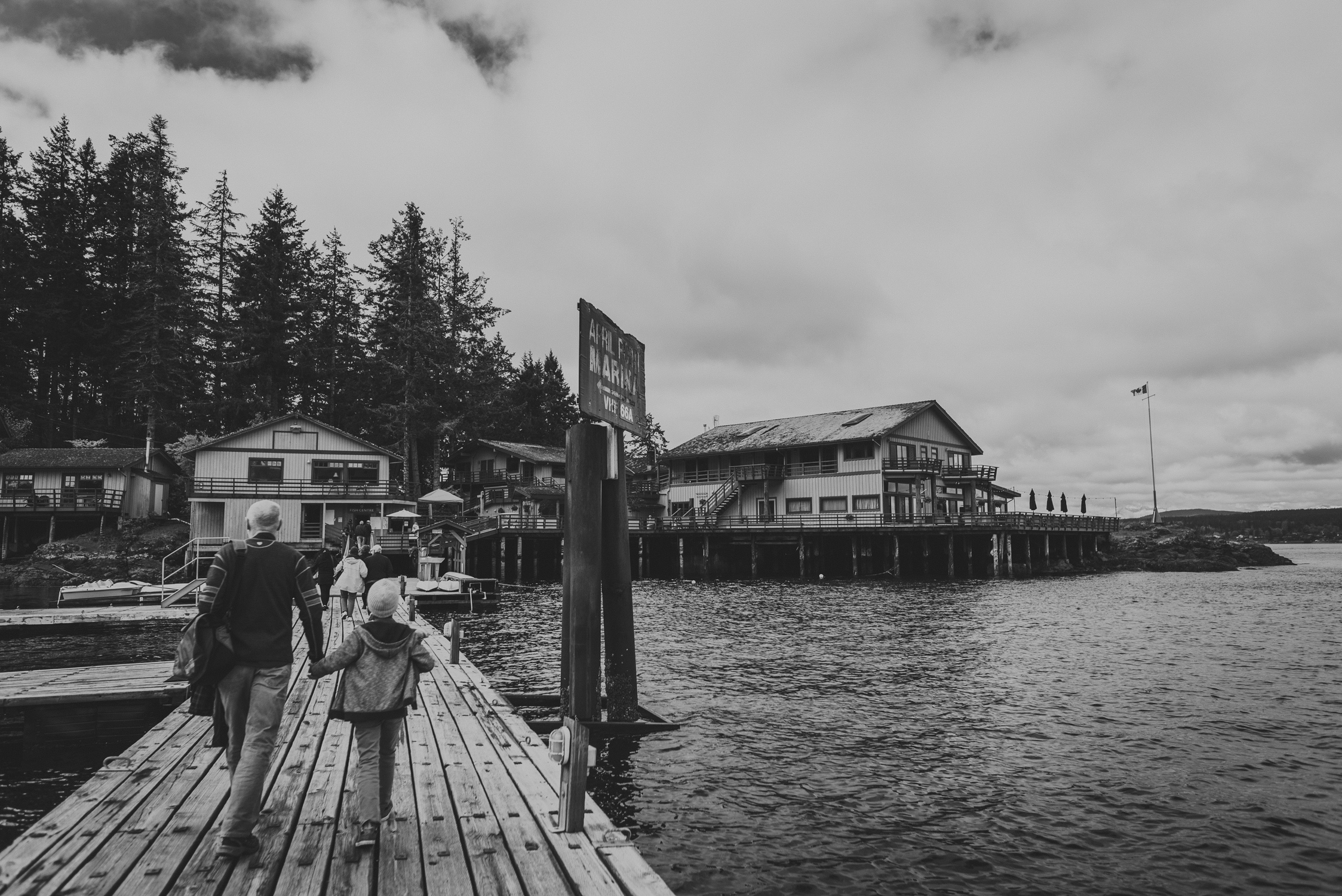 family travels - campbell river-father & kid holding hands walking on a dock