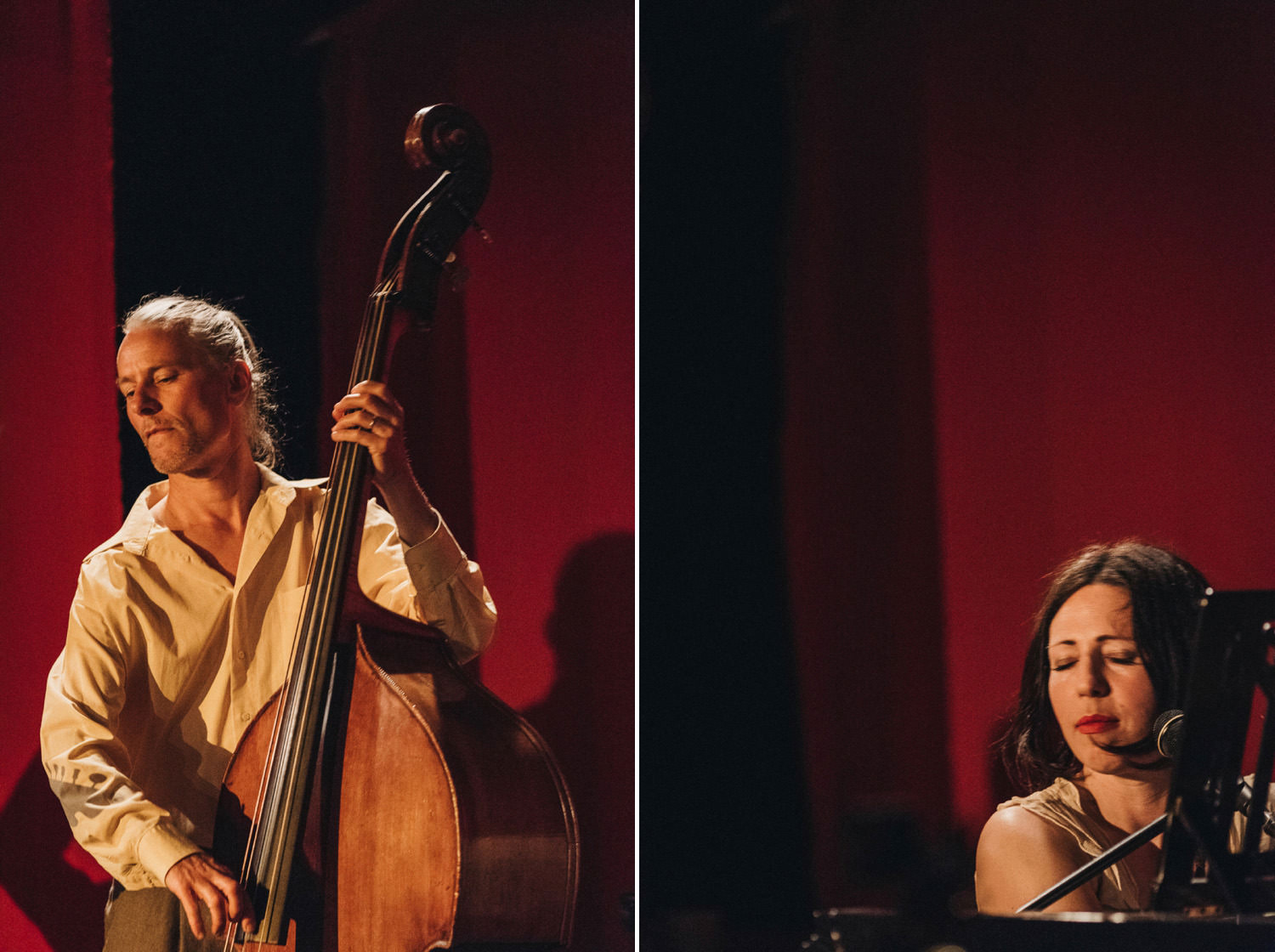 female singer songwriter - on stage - hornby island - standup bass player accompanying