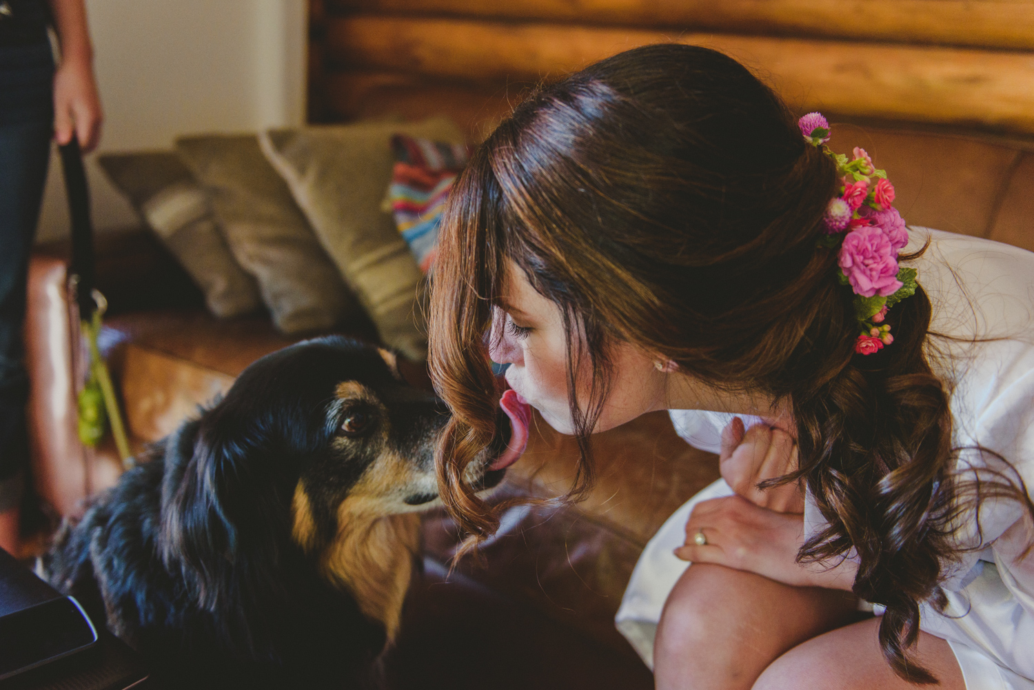 dog licking a bride at bodega ridge galiano island