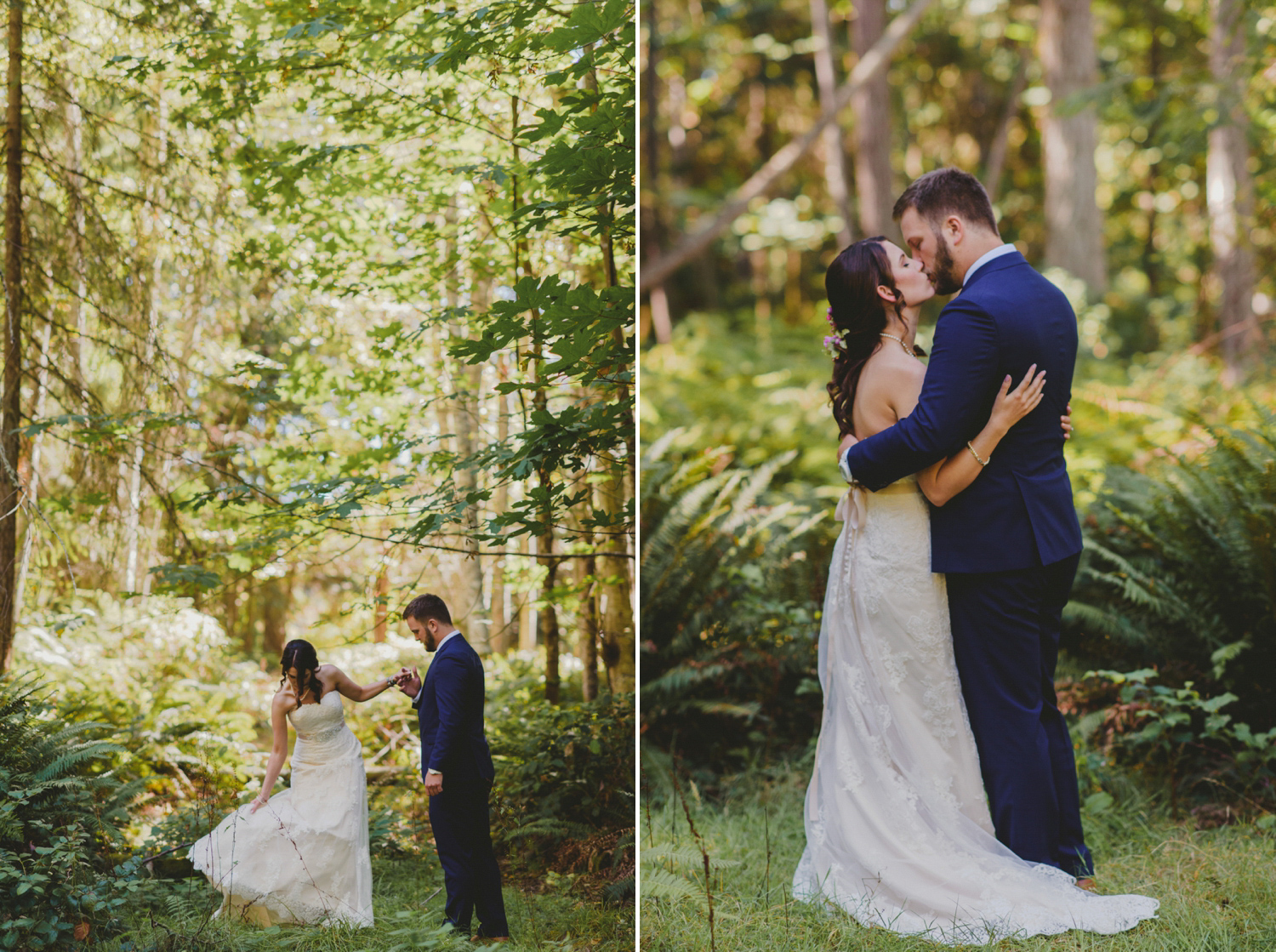 bride & groom in the forest at bodega ridge galiano island