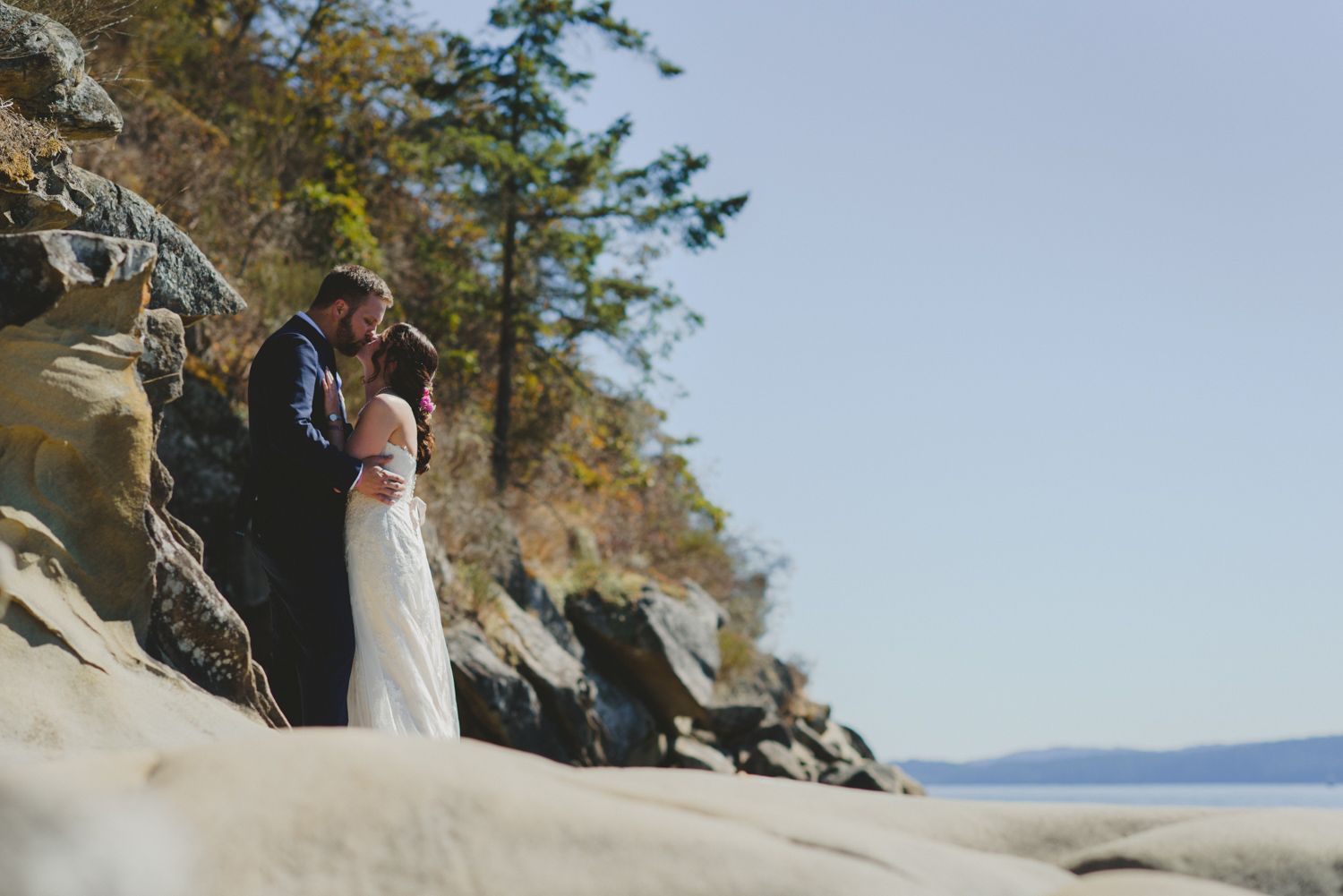 bride & groom by ocean at bodega ridge galiano island