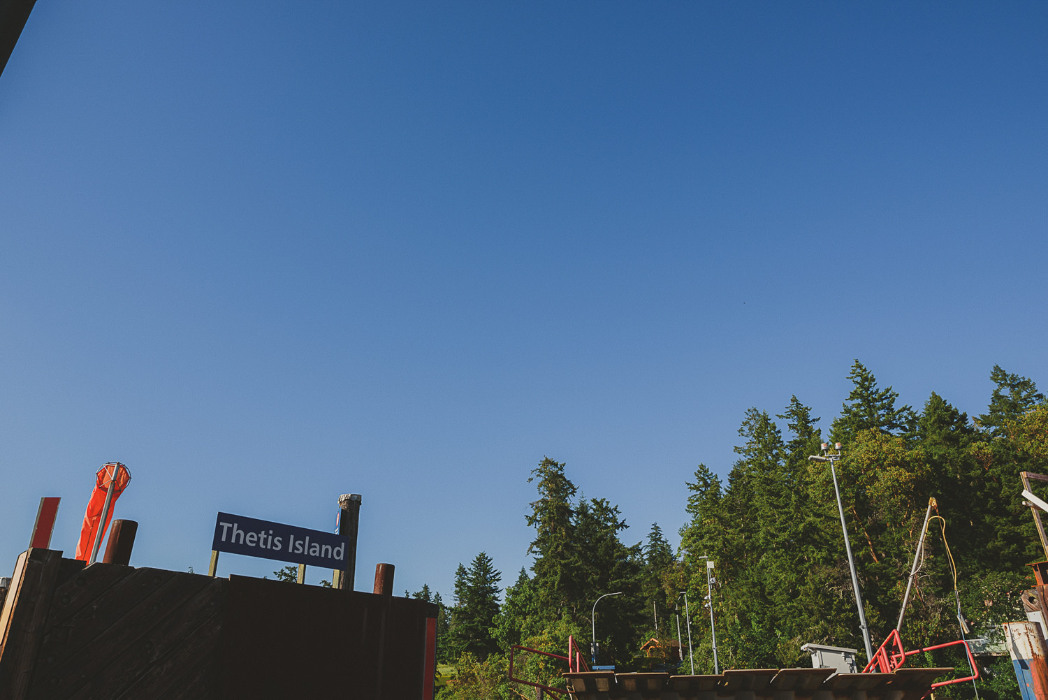 thetis island sign at the ferry terminal - overbury resort thetis island wedding - 