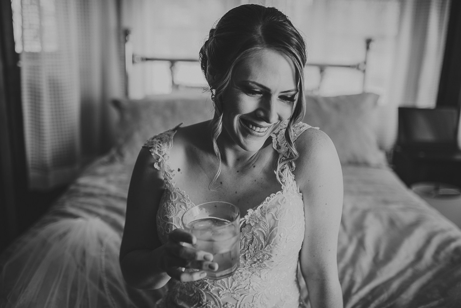 bride smiling at overbury resort thetis island wedding 