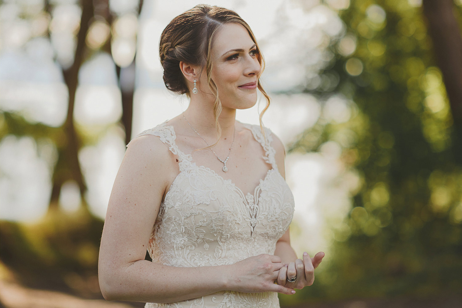 close up of bride at overbury resort thetis island wedding 