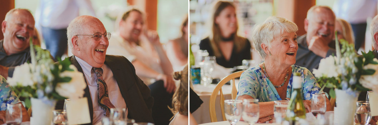 guests laughing at overbury resort thetis island wedding 