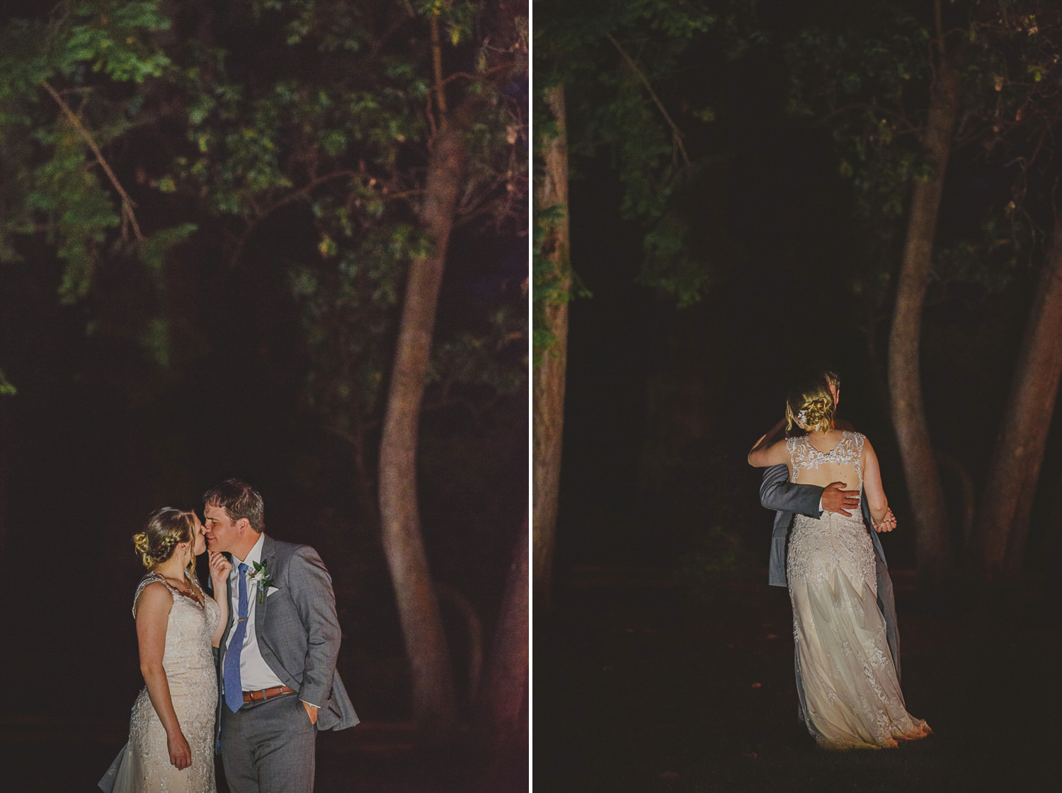 bride & groom dancing under trees late at night at overbury resort thetis island wedding 