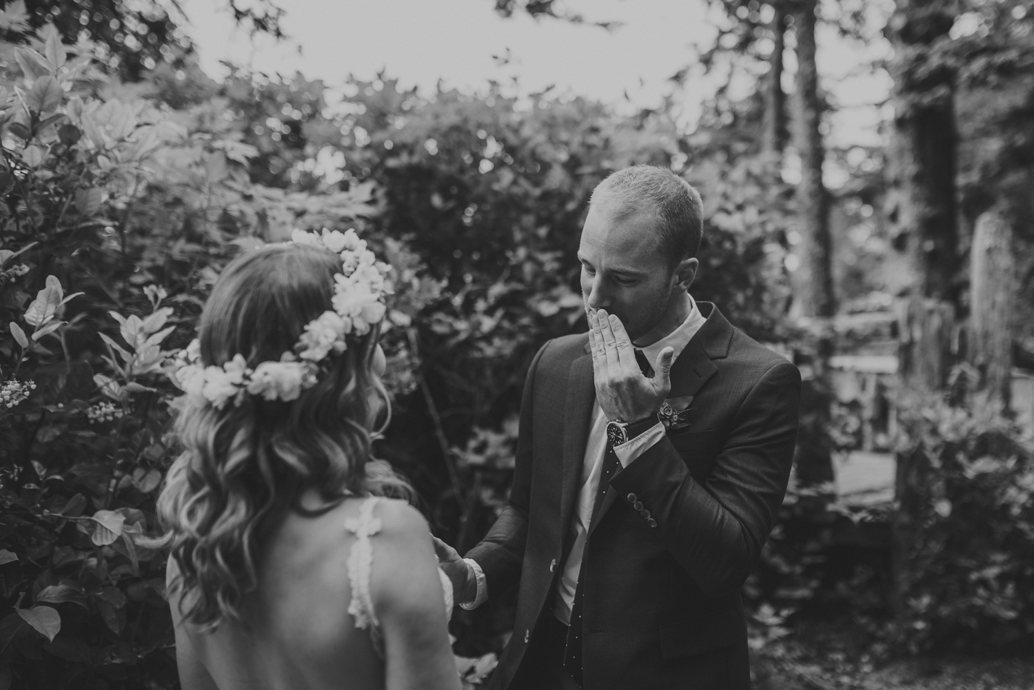 emotional groom seeing bride at first look-black rock resort west coast wedding